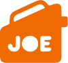 An orange icon resembling a radio with the name "Joe" on the front, reminiscent of a classic coffee and donuts franchise logo.