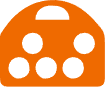 An orange icon resembling a rounded bag with a handle and five circular cutouts on the lower half, reminiscent of a coffee and donuts franchise.